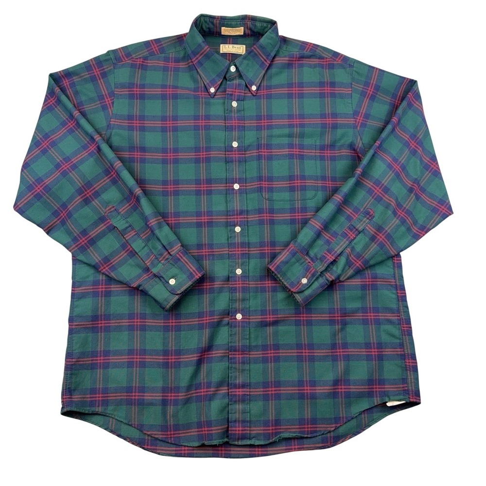 Vintage L.L. Bean Shirt Mens XL Green Plaid Button Down Long Sleeve USA Made